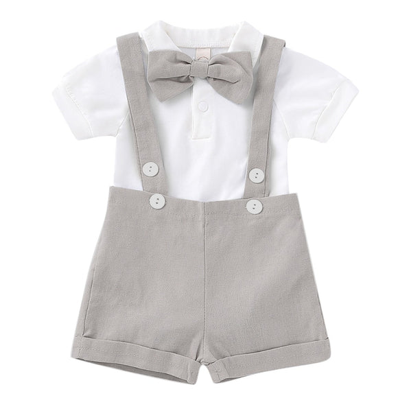 Baby Boys Short Sleeved Bow Tie Rompers