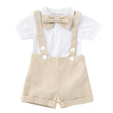 Baby Boys Short Sleeved Bow Tie Rompers